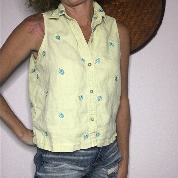 🐢VTG linen embroidered turtle shirt - Picture 2 of 7